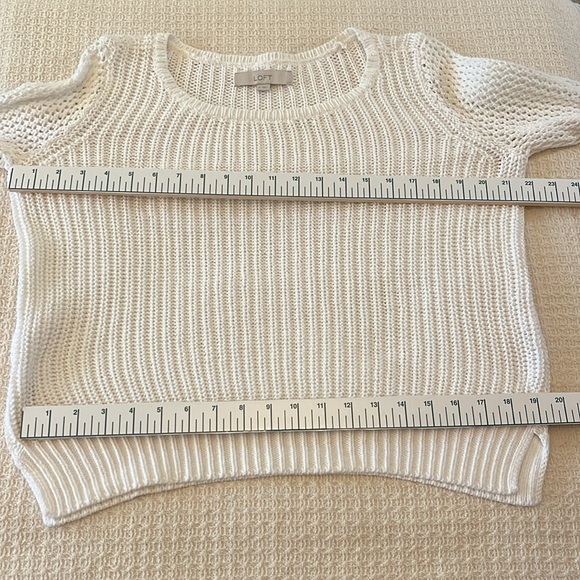 Loft 100% cotton bright white ribbed sweater with open weave sleeves Sz Medium - Picture 7 of 9